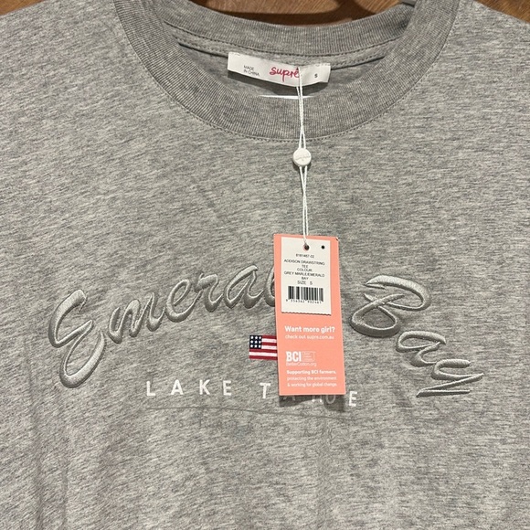 🆕 SUPRE Grey Short Sleeve Tee Casual Crop - Picture 3 of 5